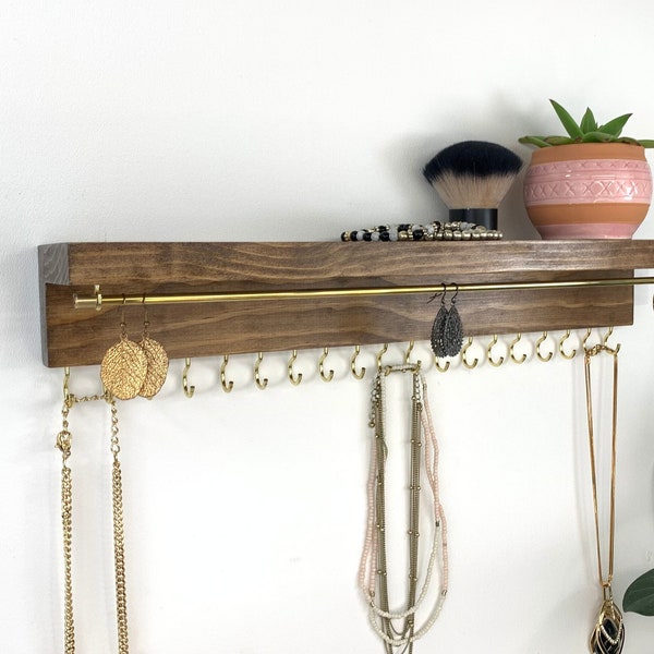 Jewelry Organizer Wall Mount with Shelf | Earring Holder | Necklace Holder