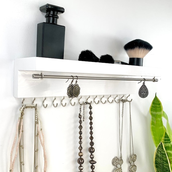 White Jewelry Organizer with Shelf | Earring And Necklace Holder