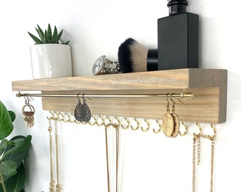 Wood Jewelry Organizer with Shelf | Earring Holder | Necklace Holder | Jewelry Storage