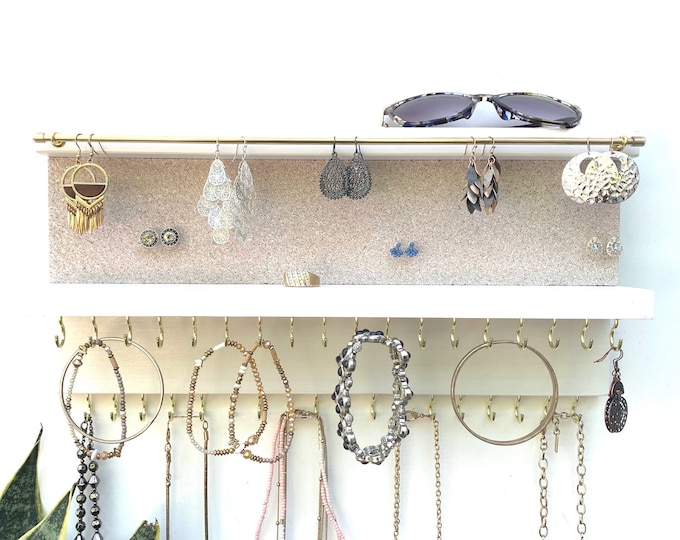 White Jewelry Organizer With Shelf | Jewelry Storage | Necklace Holder | Extra Hooks