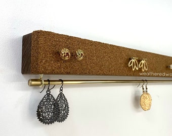 Cork Stud Earring Organizer Single | Dangle Earring Holder | Wall Mount Jewelry Organizer