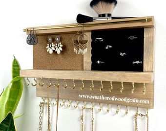 Complete All-In-One Jewelry Organizer 12” Ring Organizer | Stud Earring Holder | Dangle Earring Holder | Necklace Holder Extra row of Hooks