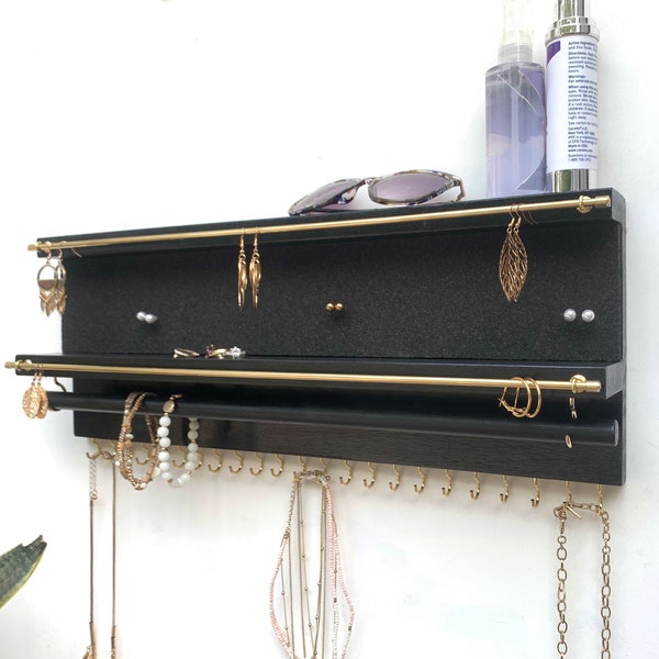 Jewelry Organizer With Extra Earring Bar | Cork Earring Holder | Necklace Holder | Wall Mount