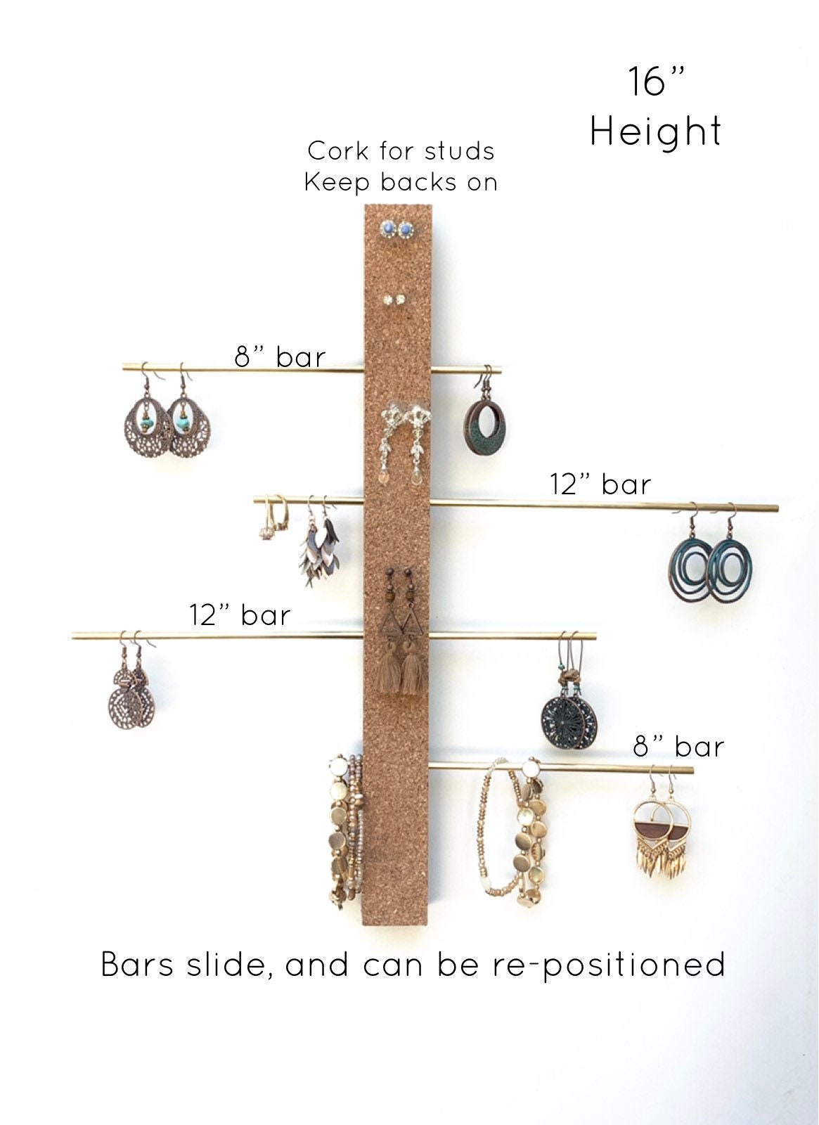 Jewelry Organizer With Shelf, Cork Stud Earring Holder