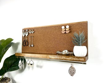 NEW! Earring Holder With Extra Cork, Holds Long Stud Earrings. Dangle Earrings Hang from Metal Bar.