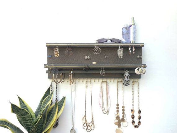 Jewelry Organizer With Extra Earring Bar | Cork Stud Earring Holder | Necklace Holder | Bracelet Holder Wall Mount