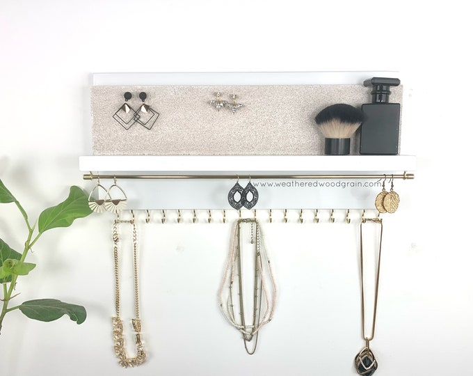 White Jewelry Hanger | Jewelry Organizer Wall Mount | Earring Holder With Shelf