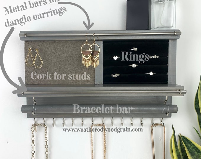 Complete All-In-One Jewelry Organizer 12” Ring Organizer | Stud Earring Holder | Necklace Holder | Gift Size