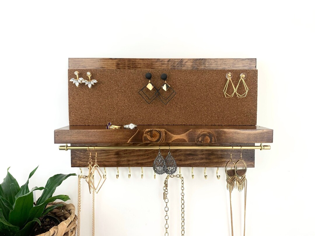 Stud and Dangle Earring Holder, Cork Wood Jewelry Organizer, Necklace