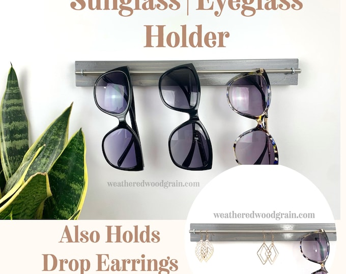 Wall Mounted Sunglass Holder: Wood Jewelry Organizer