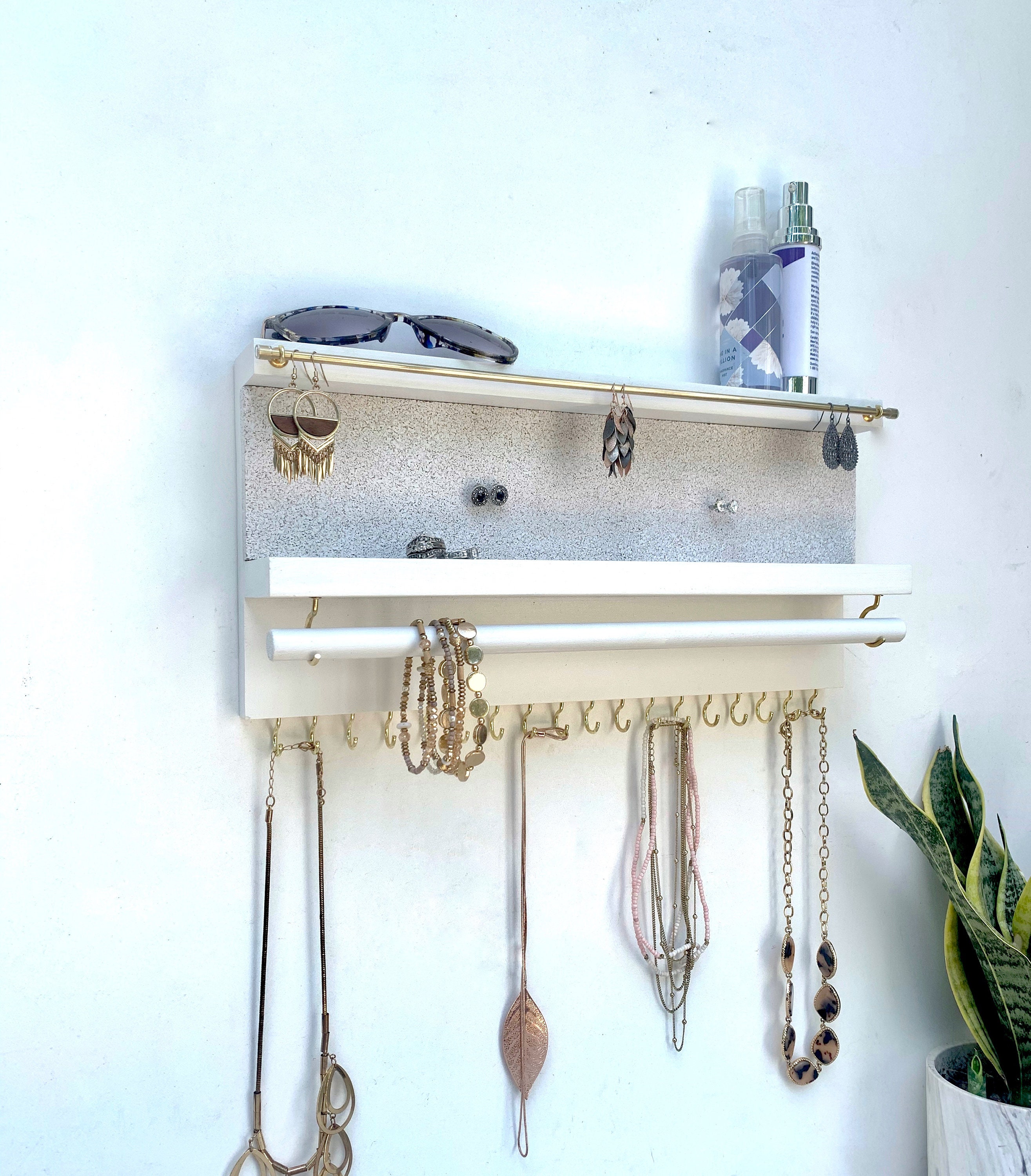 Jewelry Organizer With Shelf, Cork Stud Earring Holder, Necklace Holder