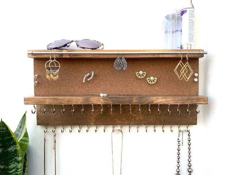 Wall Jewelry Organizer With Shelf Dangle Earring Holder Etsy Canada