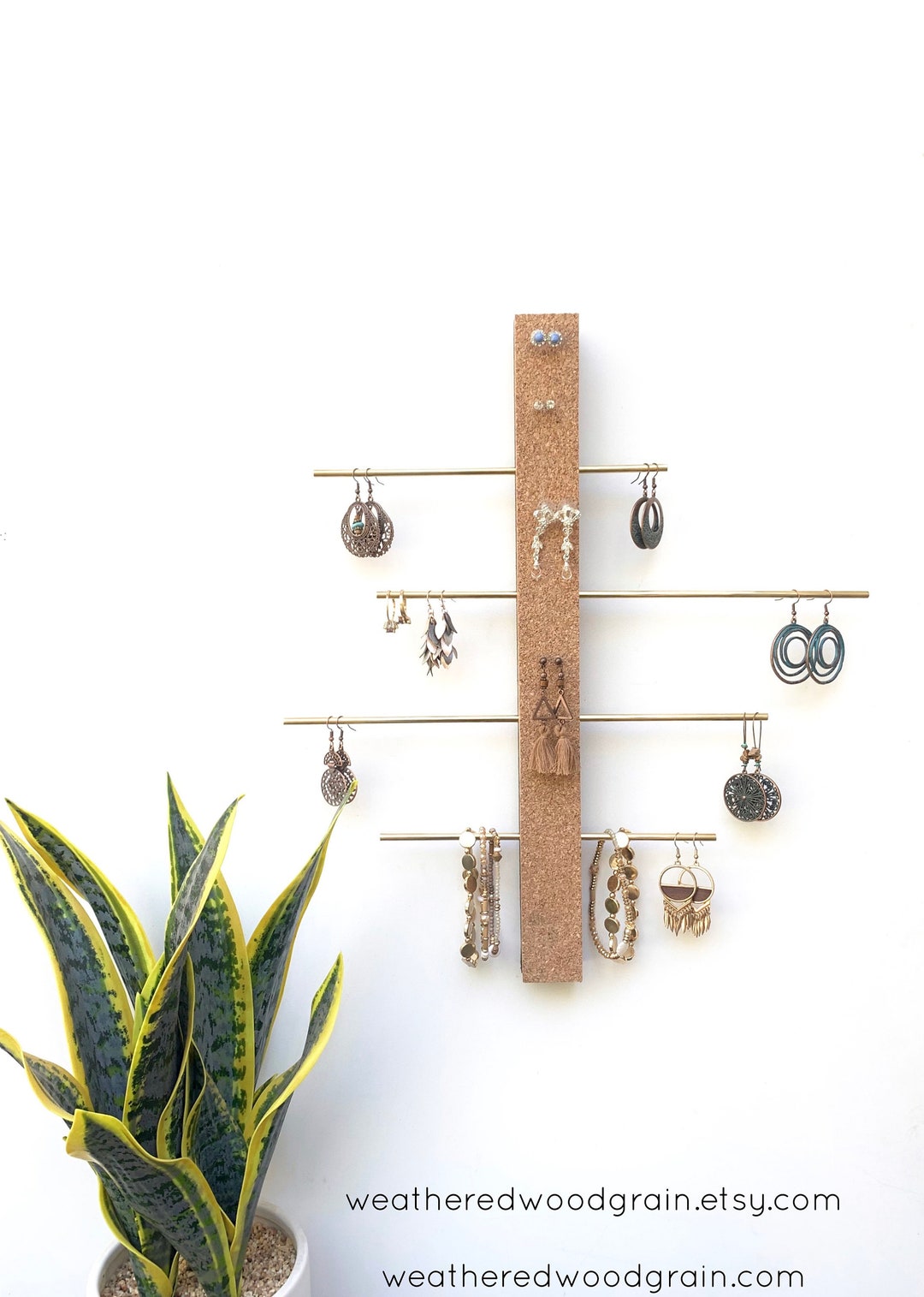 Jewelry Organizer Wall Mount Cork Earring Holder Minimalist Earring