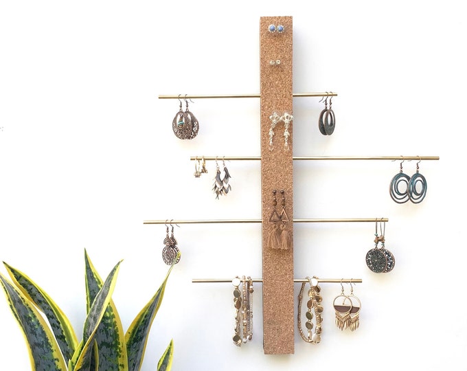 Jewelry Organizer Wall Mount | Cork Earring Holder | Minimalist Earring Holder | Jewelry Tree