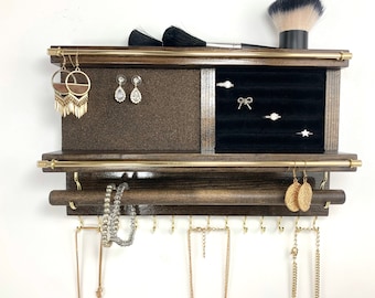 Wall Mounted Jewelry Organizer: Earring, Necklace and Ring Holder