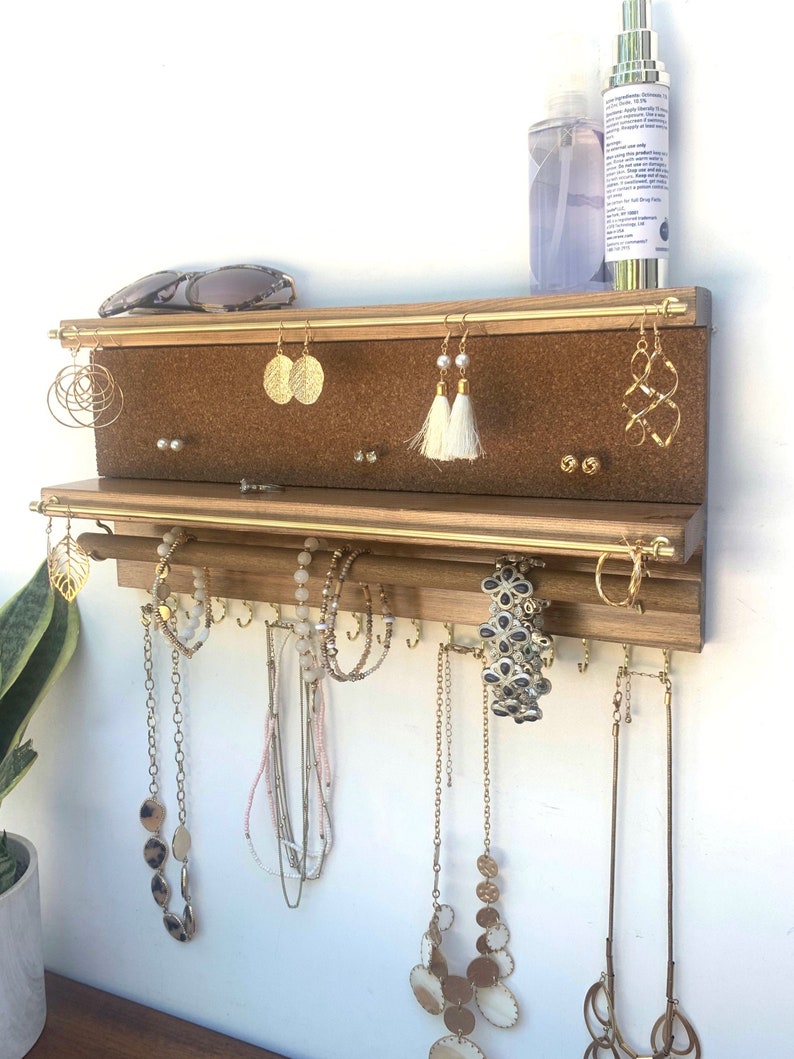 Jewelry Organizer With Extra Earring Bar Cork Earring Holder Etsy