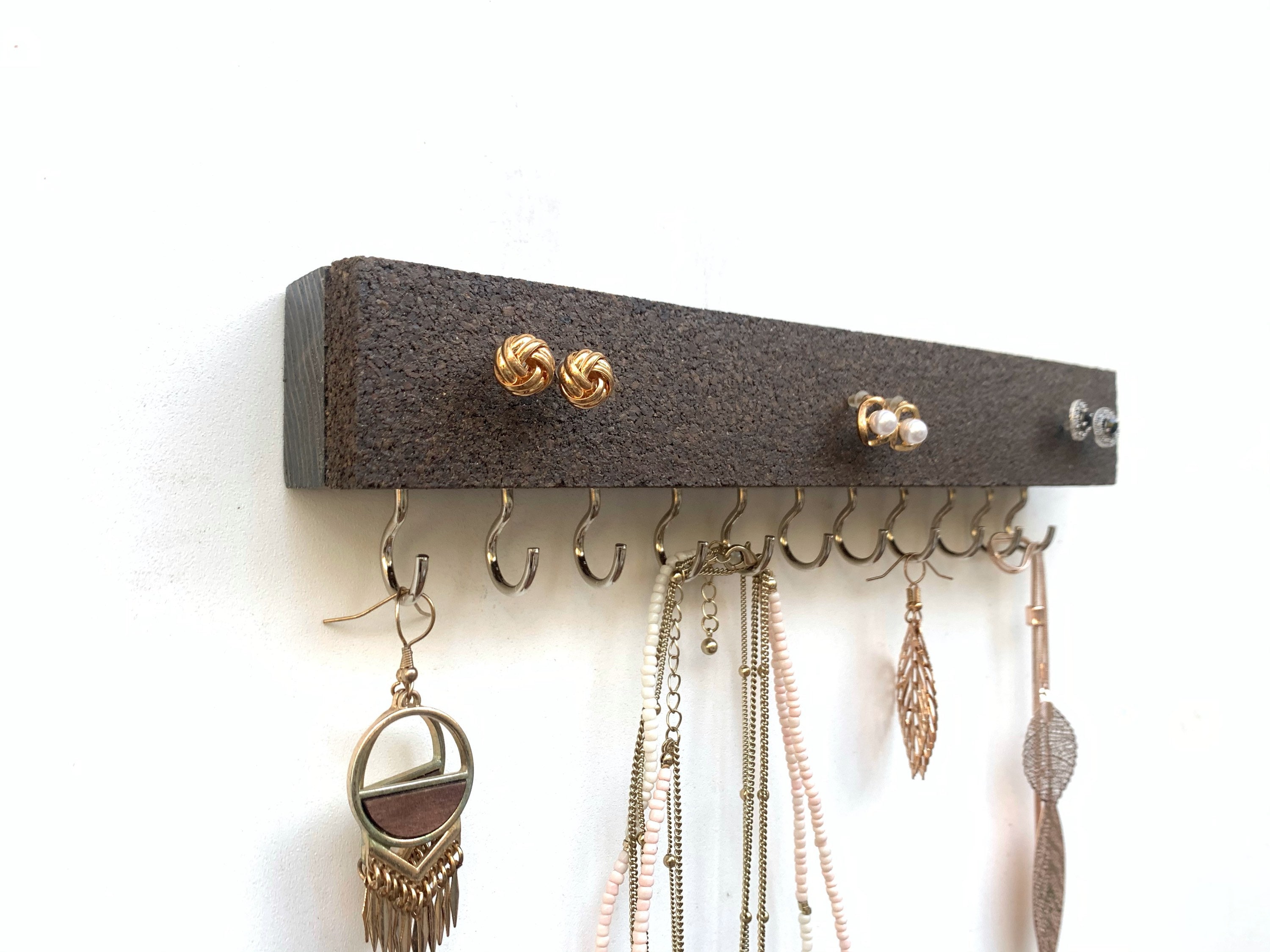 Stud and Dangle Earring Holder, Cork Wood Jewelry Organizer, Necklace Holder