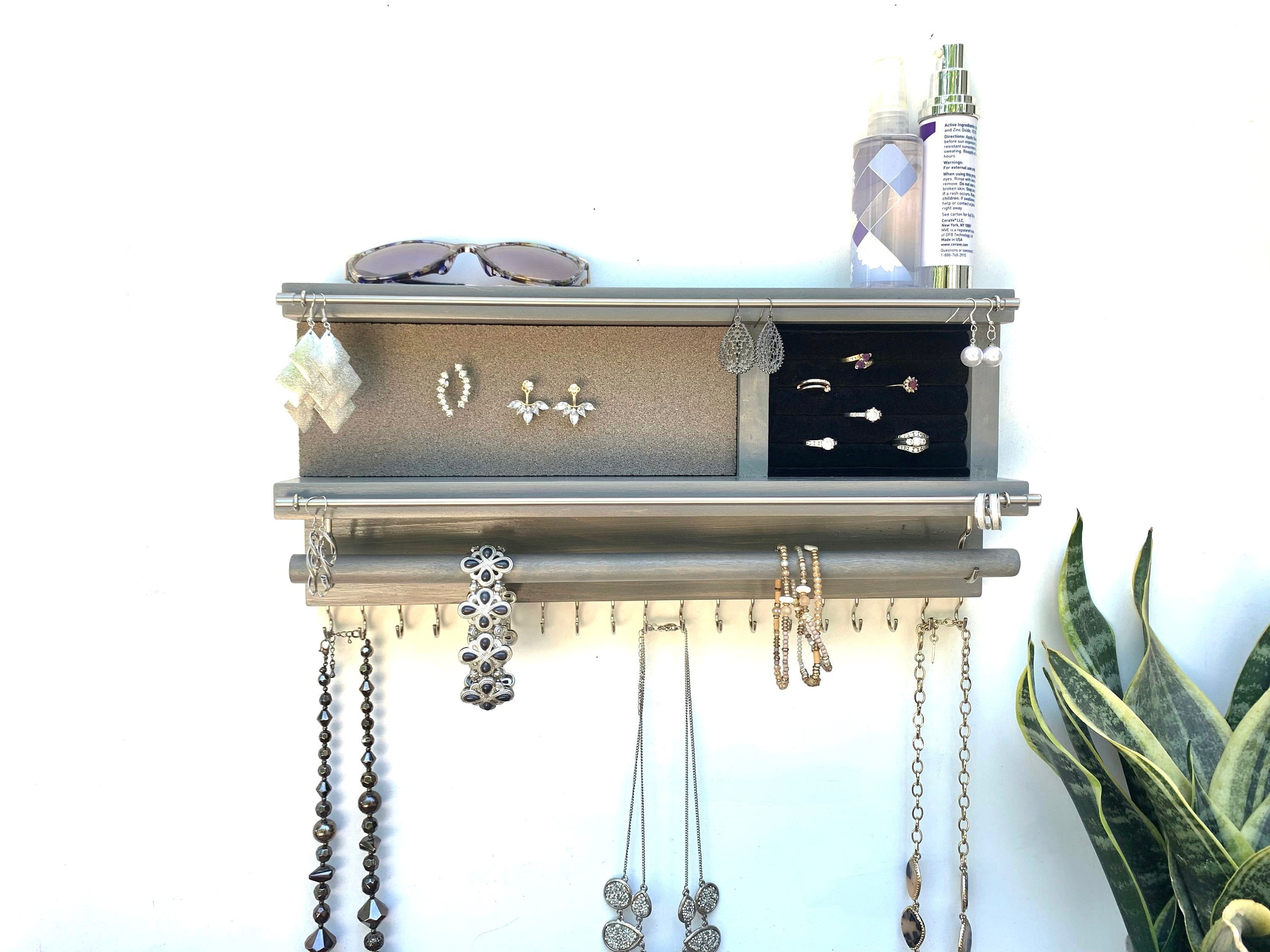 Jewelry Organizer Shelf Necklace Hooks Jewelry Display Shelf Bracelet  Storage Jewelry Holder Necklace Holder Earring Hanger Wall Shelf 