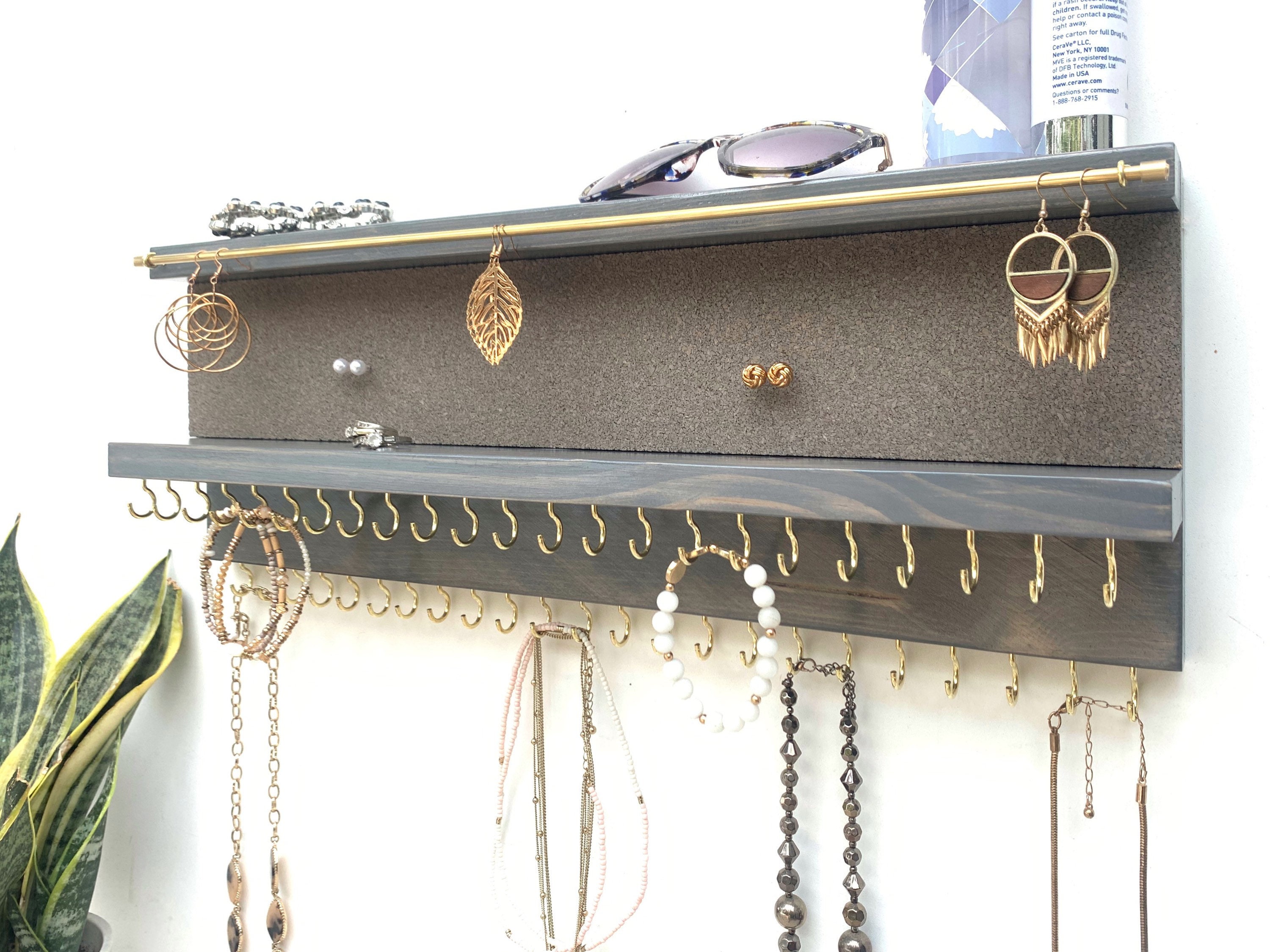 Wall Jewelry Organizer with Shelf, Bracelet and Earring Holder