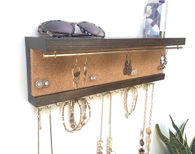 Jewelry Organizer With Shelf | Cork Stud Earring Holder | Necklace Holder | Earring Holder