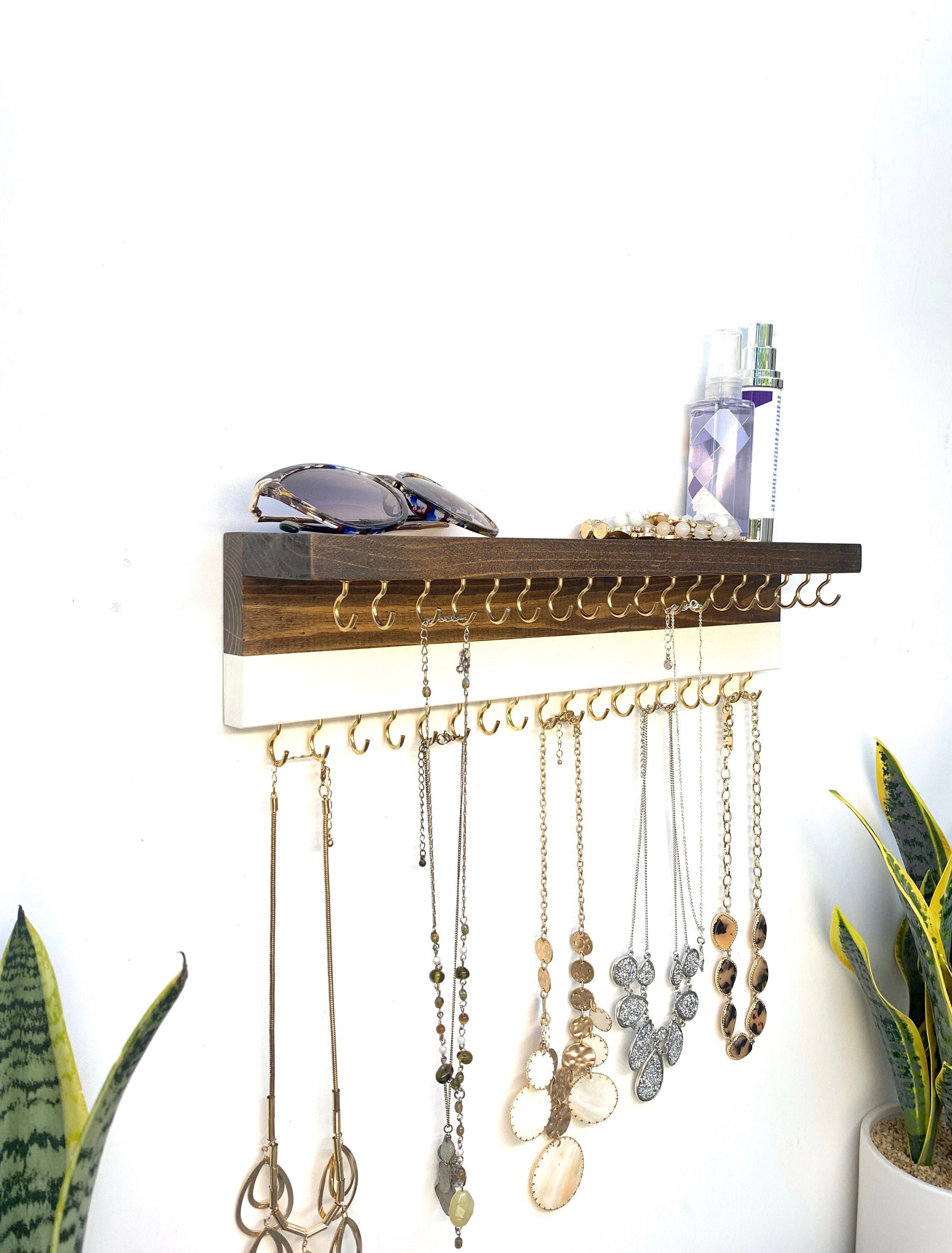 Wall Mount Jewelry Organizer with Shelf Necklace Hooks Etsy