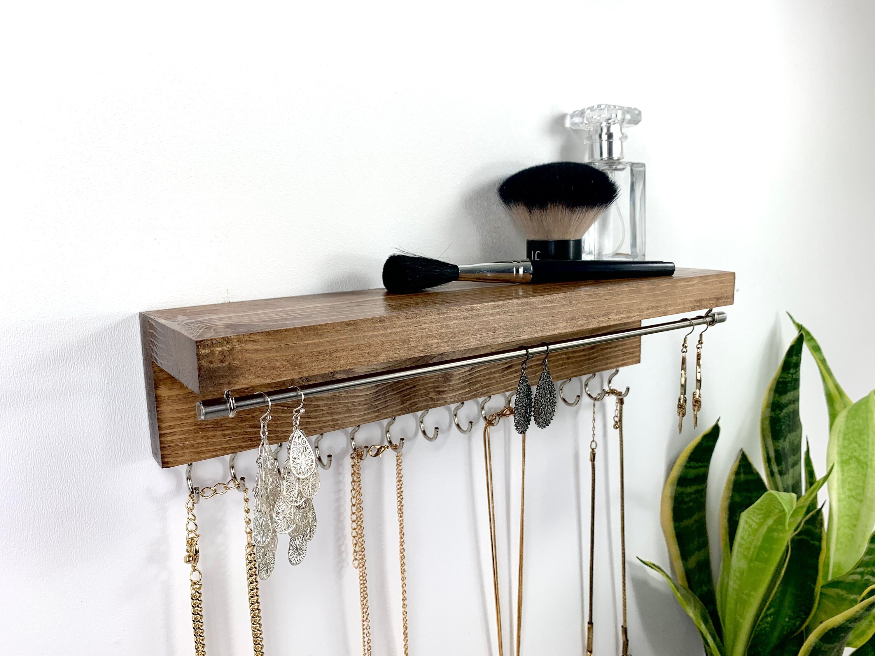 White Jewelry Organizer with Shelf Earring And Necklace Holder