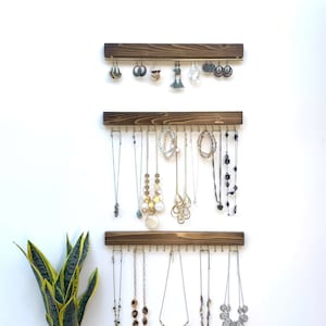 Jewelry Organizer Wall Mount Set of Three | Earring Holder | Necklace Holder | Necklace Hanger