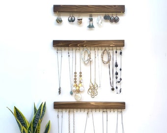 Jewelry Organizer Wall Mount Set of Three | Earring Holder | Necklace Holder | Necklace Hanger