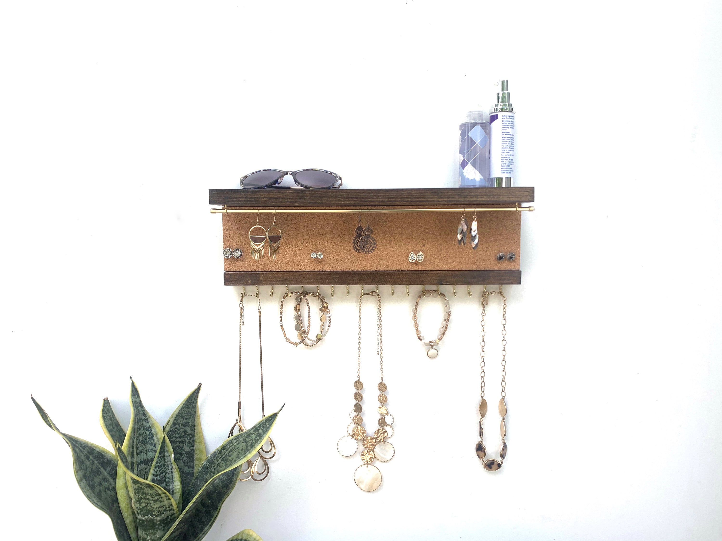 Jewelry Organizer With Shelf, Cork Stud Earring Holder, Necklace Holder