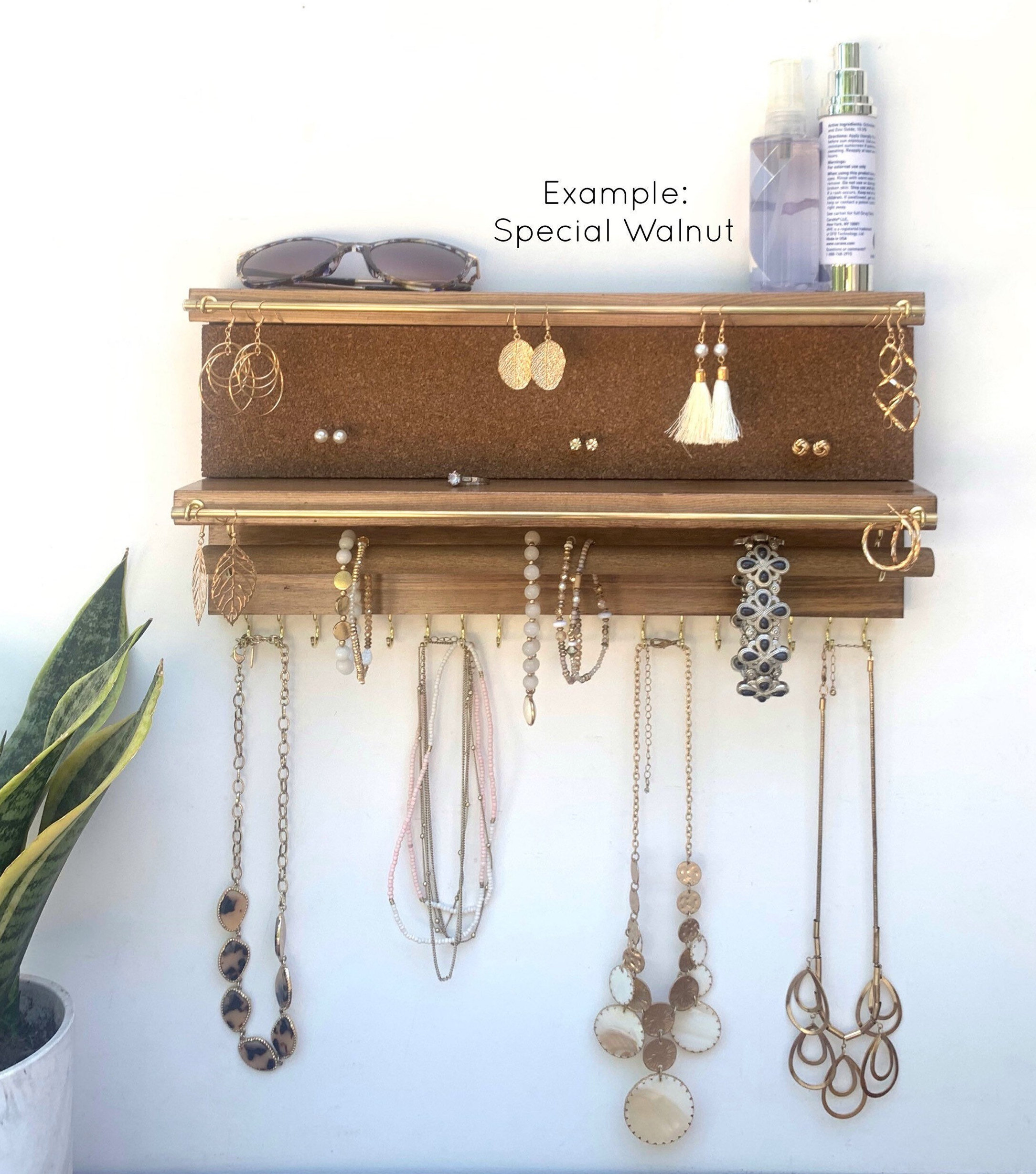 Jewelry Organizer With Extra Earring Bar, Cork Stud Earring Holder, Necklace Holder