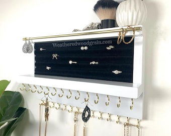 Organiseur de bijoux tout-en-un complet de 12 po. | Support mural | Support pour collier, rangée supplémentaire de crochets