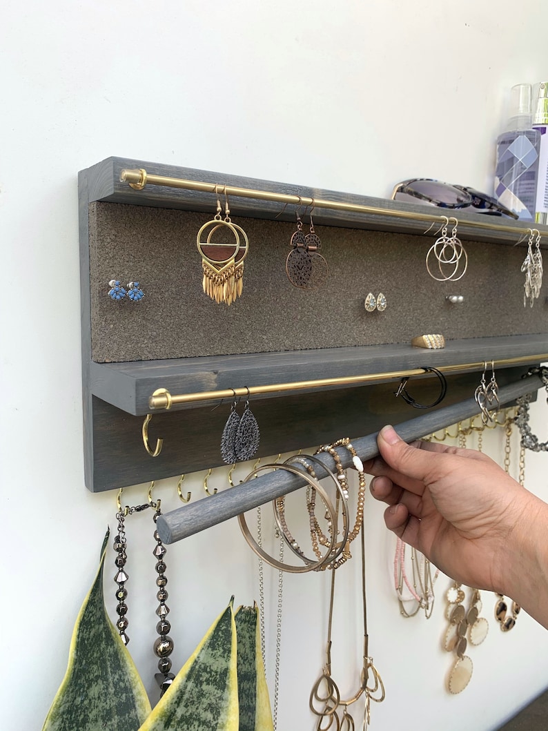 Jewelry Organizer With Extra Earring Bar Cork Earring Holder Etsy