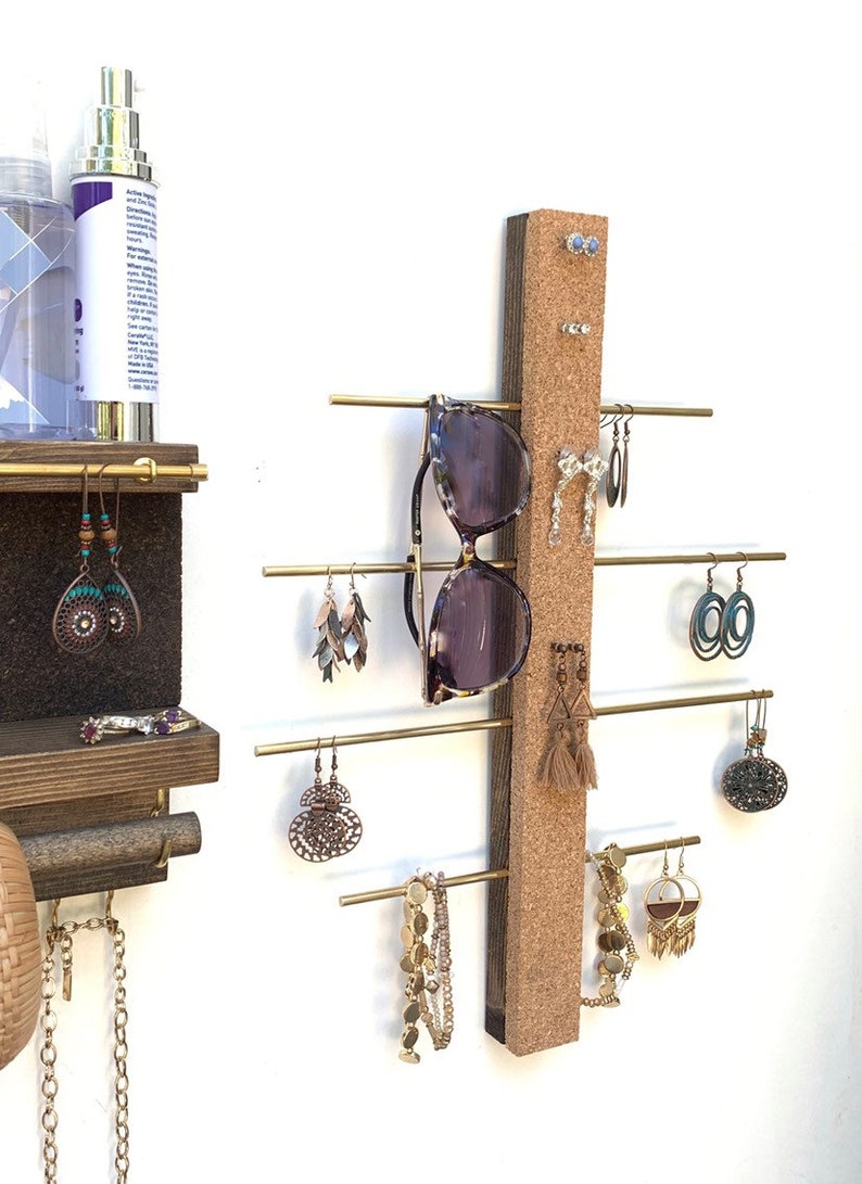 Bracelet Holder Jewelry Organizer Wall Mount Cork Earring Holder Jewelry Tree