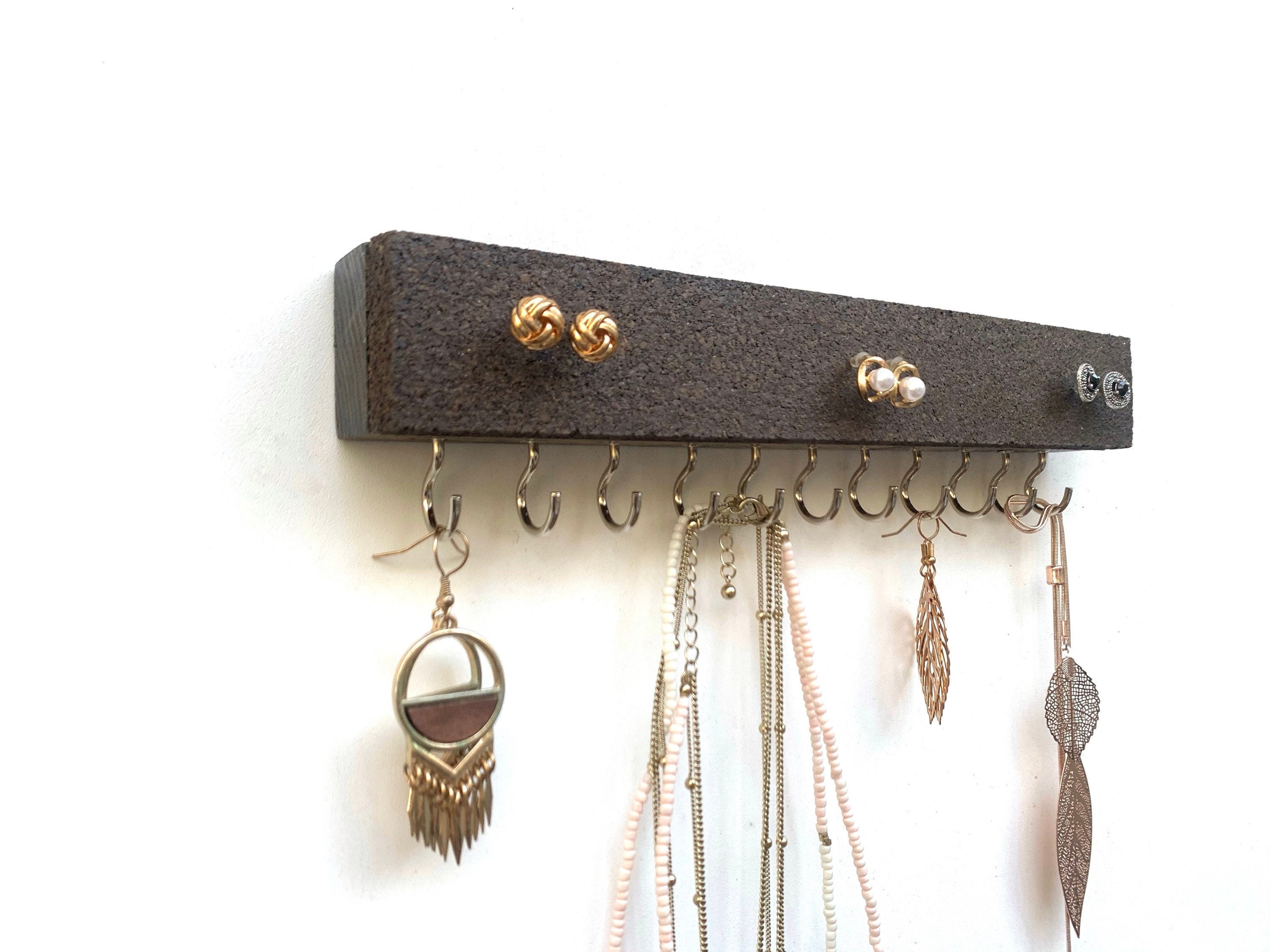 Jewelry Organizer With Shelf, Cork Stud Earring Holder, Necklace Holder