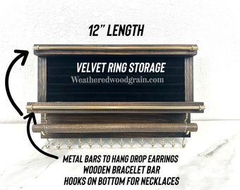 Organiseur mural pour bagues, rangement pour bagues, collier et porte-bague 30 cm (12 po.) de longueur