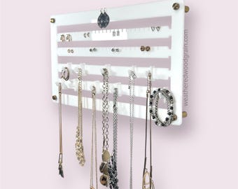 White Stylish Jewelry Organizer, Minimalist Design, Earring Holder, Necklace Holder, Perfect for Teen Girls Room