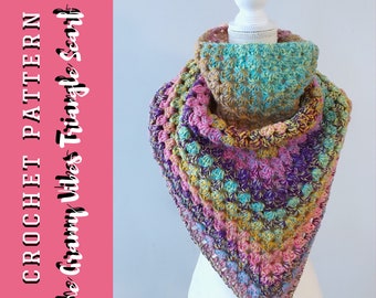 The Granny Vibes Triangle Scarf CROCHET PATTERN- crochet cluster V stitch crochet pattern tutorial DIY triangle scarf