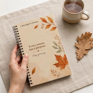 Personalized Autumn Notebook, Custom Name Spiral Journal with Fall Leaves