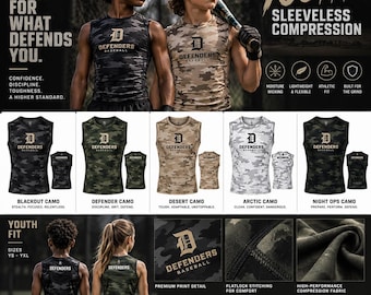 Defenders Baseball Youth Sleeveless Compression Shirt | Camo Baseball Training Top | Youth Performance Baseball Gear