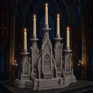 Gothic Cathedral Pipe Organ Candelabra STL | 5-Taper Candle Holder 3D Print File | Dark Academia Architecture Digital Download