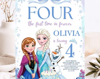 Einladung zum 4. Geburtstag mit dem Motto „Die Eiskönigin“ – Für immer eine Prinzessin – Elsa & Anna – Digitale Einladung