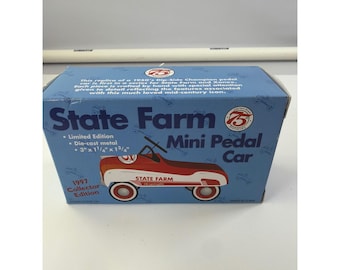 Coche de pedales en miniatura Xonex State Farm, edición limitada de 1997, fabricado en metal fundido a presión.