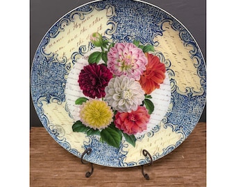 John Derian Dahlien Decoupage Großer dekorativer Teller 42 cm (16,5 Zoll) Blumenuntersetzer