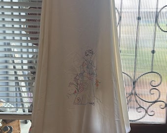 Vintage Lady Pepperell hoeslaken (205x275 cm) van fijn gekamd percal wit katoen, handgeborduurd, Azië