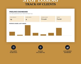 Freelance Client & Project Tracker Spreadsheet | Auto Dashboard, Revenue Charts, Payment Status (Excel/Google Sheets)