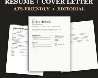 ATS-Friendly Resume and Cover Letter Kit | Editorial and Modern Styles (Digital Download)