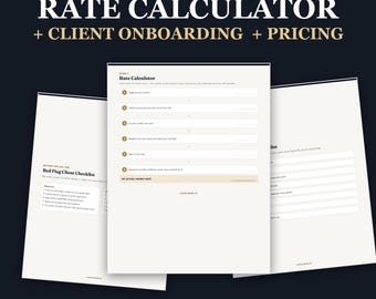Calculadora de tarifas para freelancers (imprimible) / Lista de verificación para la incorporación de clientes / Hoja de cálculo de precios / Descarga digital para pequeñas empresas
