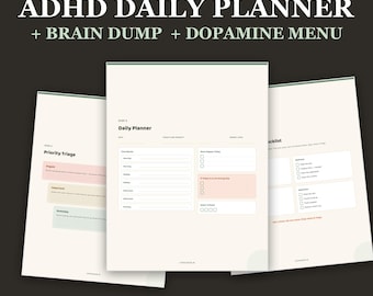ADHD Daily Planner System | Brain Dump, Dopamine Menu (Digital Download)