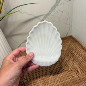 White Milk Glass Seashell Catchall Dish | Coastal Shell Trinket Tray | Small White Glass Soap Holder Decorative Bowl