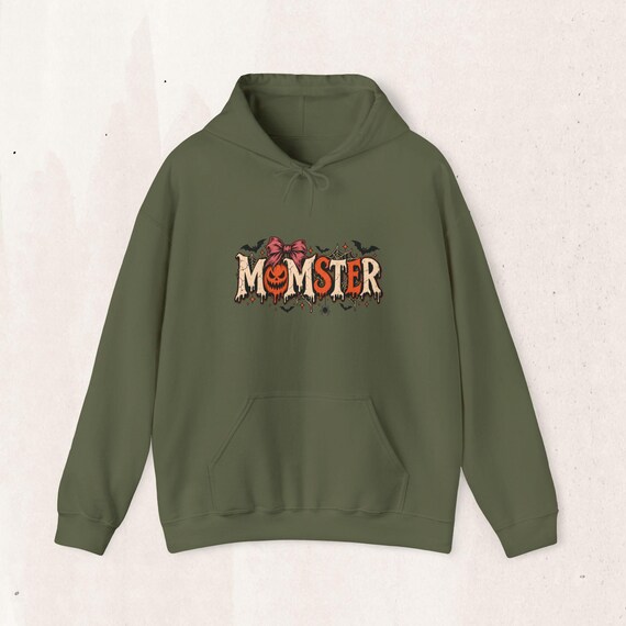 MOMster Halloween Pullover Hoodie, Spooky Graphic Sweatshirt | Cotton-Poly Blend | Sizes S-5XL